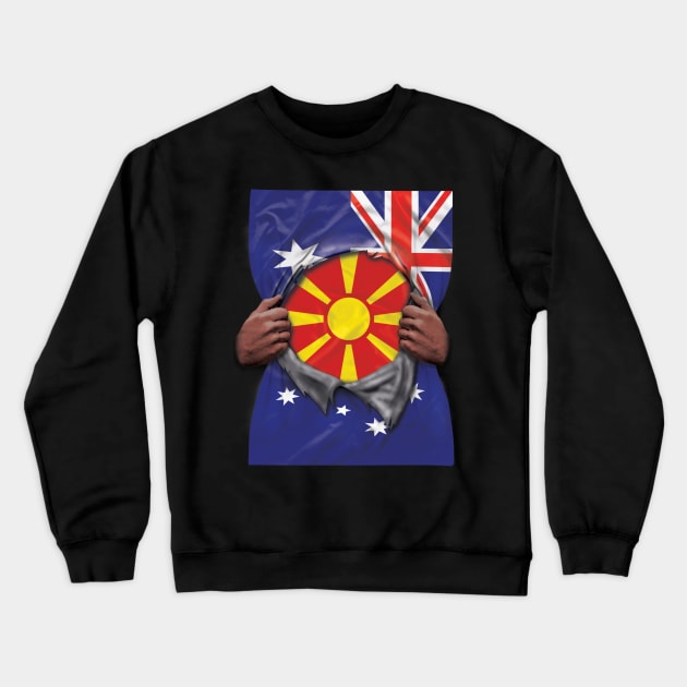 Macedonia Flag Australian Flag Ripped - Gift for Macedonian From Macedonia Crewneck Sweatshirt by Country Flags